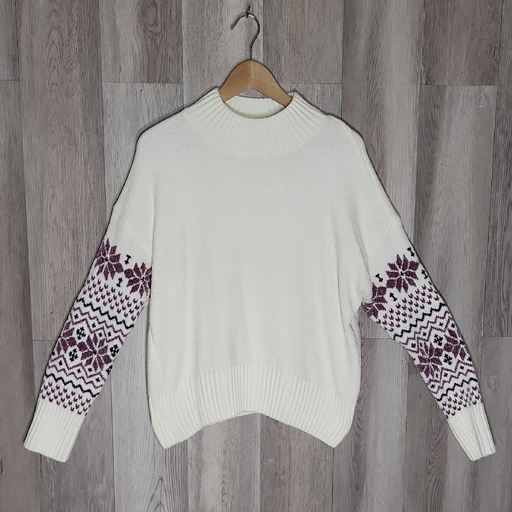 Christian Siriano NY Womens L‎ Sweater Mock Neck Fair Isle Snowflake Soft Cozy